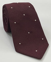 Burgundy Grenadine Grossa with Silver (Hand Sewn) Pin Dots Silk Tie #GGDT-3 (2)